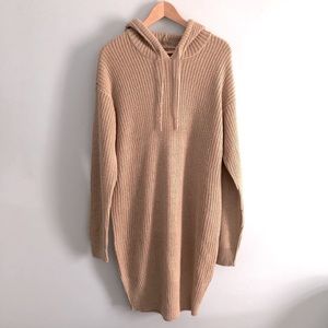 New Look Knit Hooded Camel Sweater Midi Dress XL